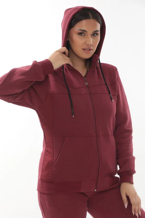 Plus Size Women’s Zip-Up 3-Yarn Brushed Hoodie Set