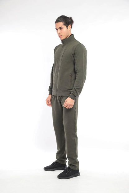 Waffle Stand Collar Tracksuit with Pocket Details