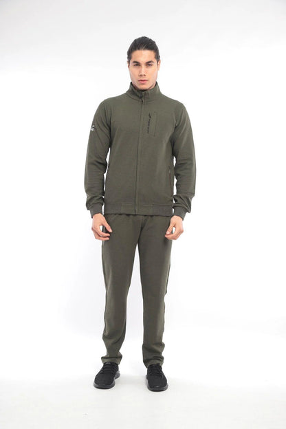 Waffle Stand Collar Tracksuit with Pocket Details