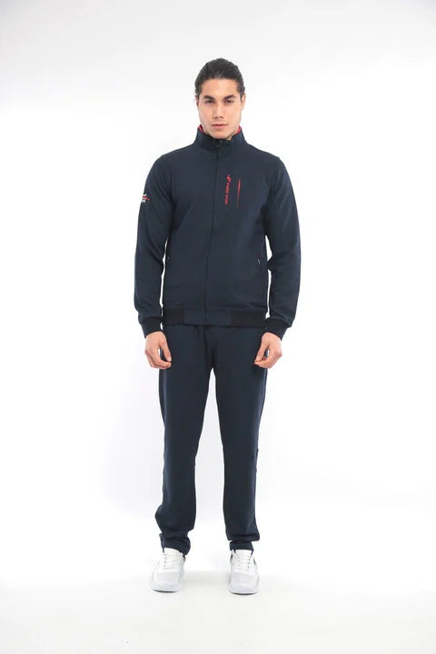 Waffle Stand Collar Tracksuit with Pocket Details