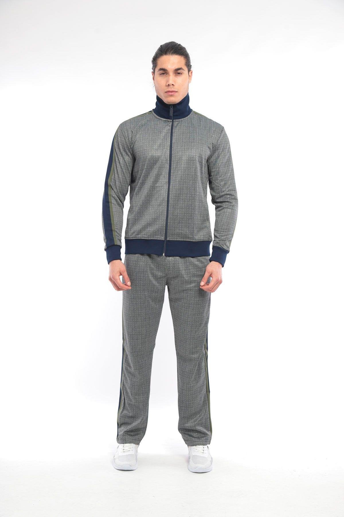 Taupe High-Collar Digital Print Tracksuit