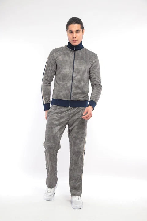 Taupe High-Collar Digital Print Tracksuit