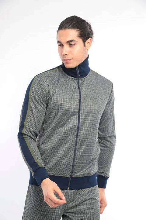 Taupe High-Collar Digital Print Tracksuit