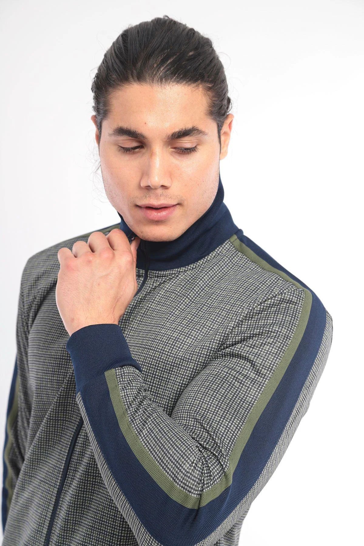 Taupe High-Collar Digital Print Tracksuit