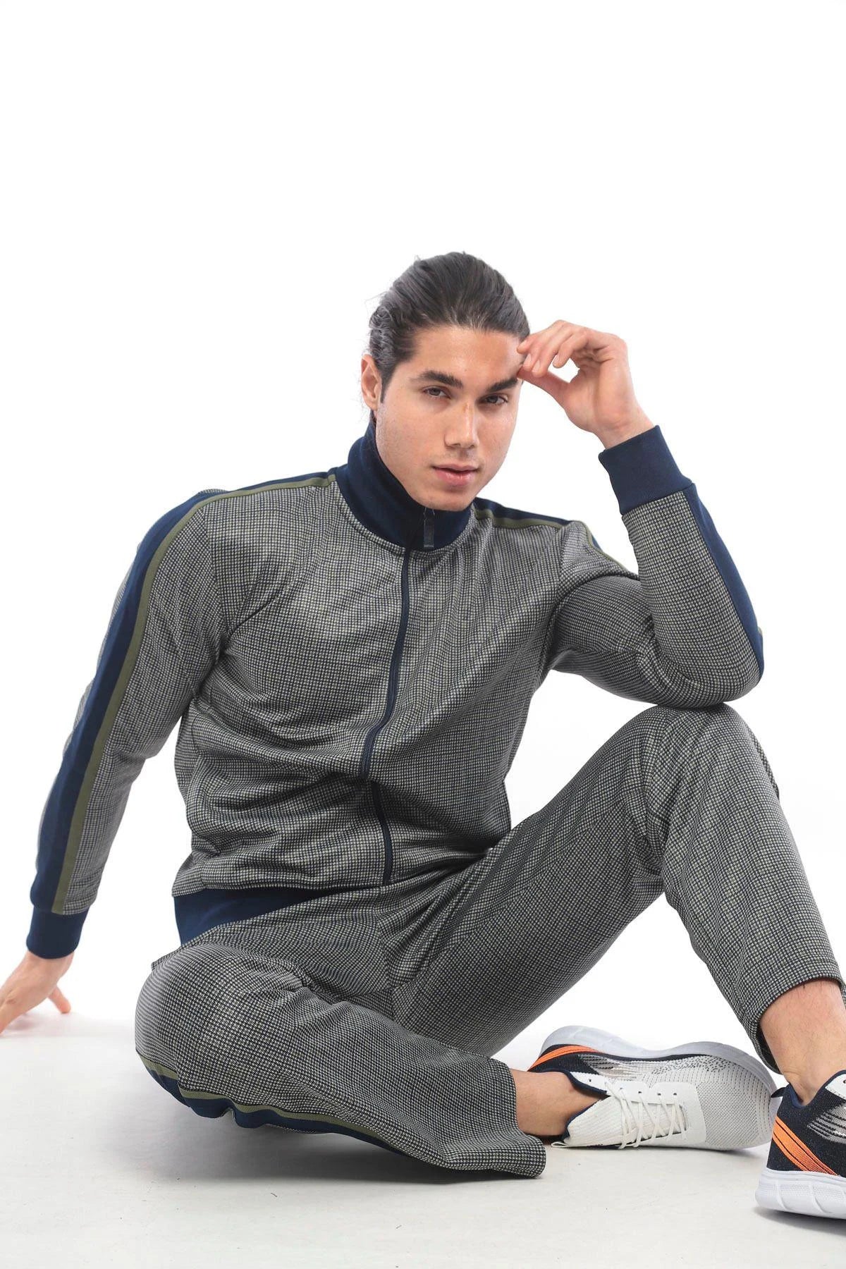 Taupe High-Collar Digital Print Tracksuit