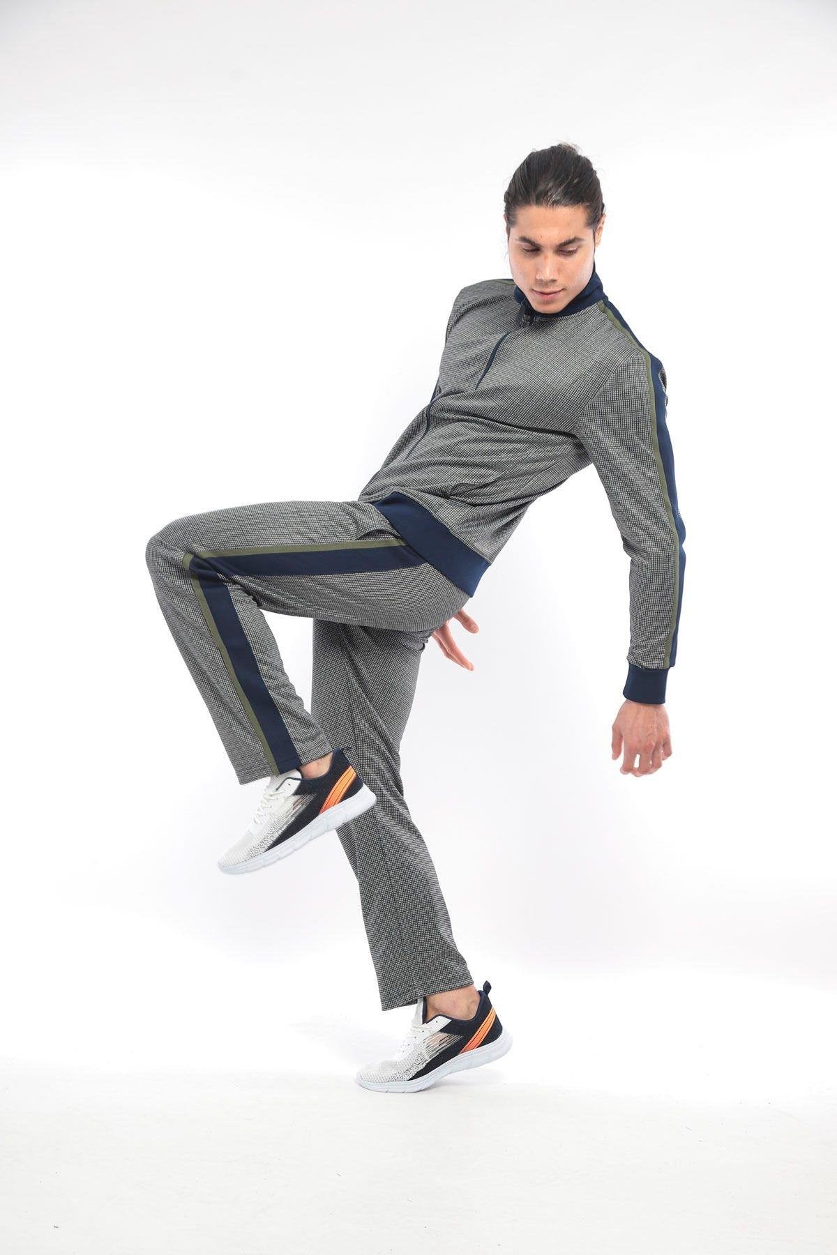 Taupe High-Collar Digital Print Tracksuit