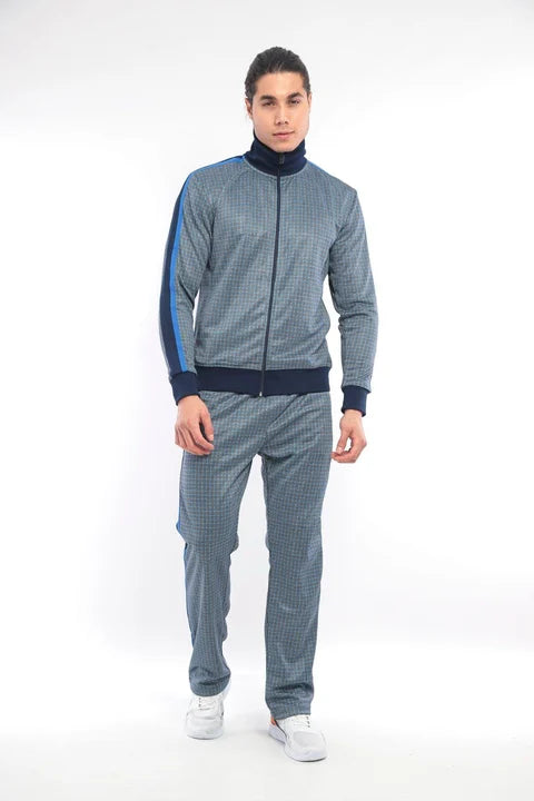 Taupe High-Collar Digital Print Tracksuit